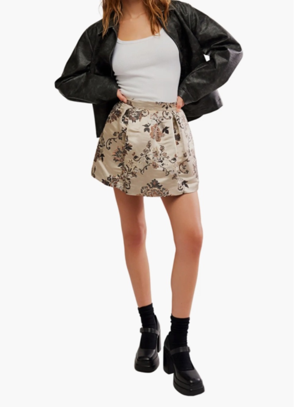 NWT Benjamine Satin Miniskirt in Champagne Combo Size 6